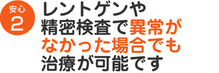 レントゲンや精密検査で異常がなかった場合でも治療が可能です